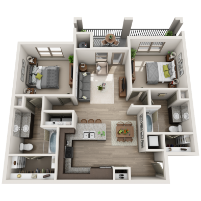 a floor plan of a two bedroom apartment at The  Apiary